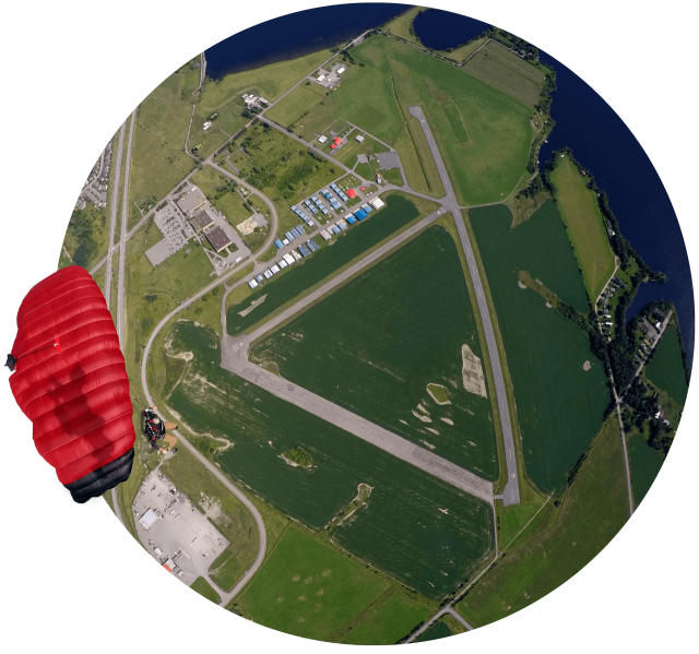 Aerial view of the triangle landing area at Parachute Ottawa in Arnprior, ON