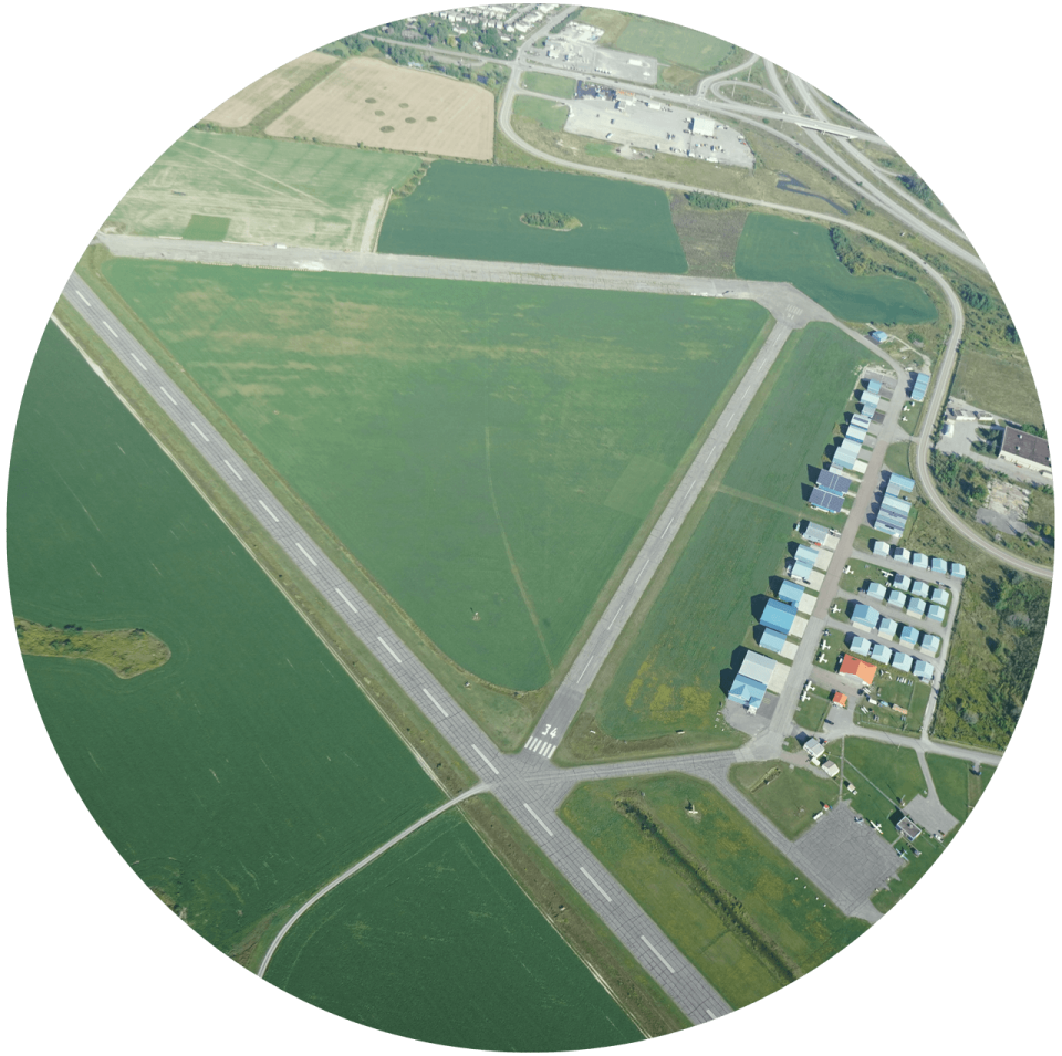 Aerial view of the large triangle shaped landing area at Parachute Ottawa in Arnprior, ON