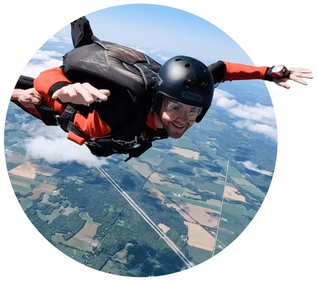 PFF skydiving student in freefall during a skydive training jump at Parachute Ottawa in Arnprior, ON